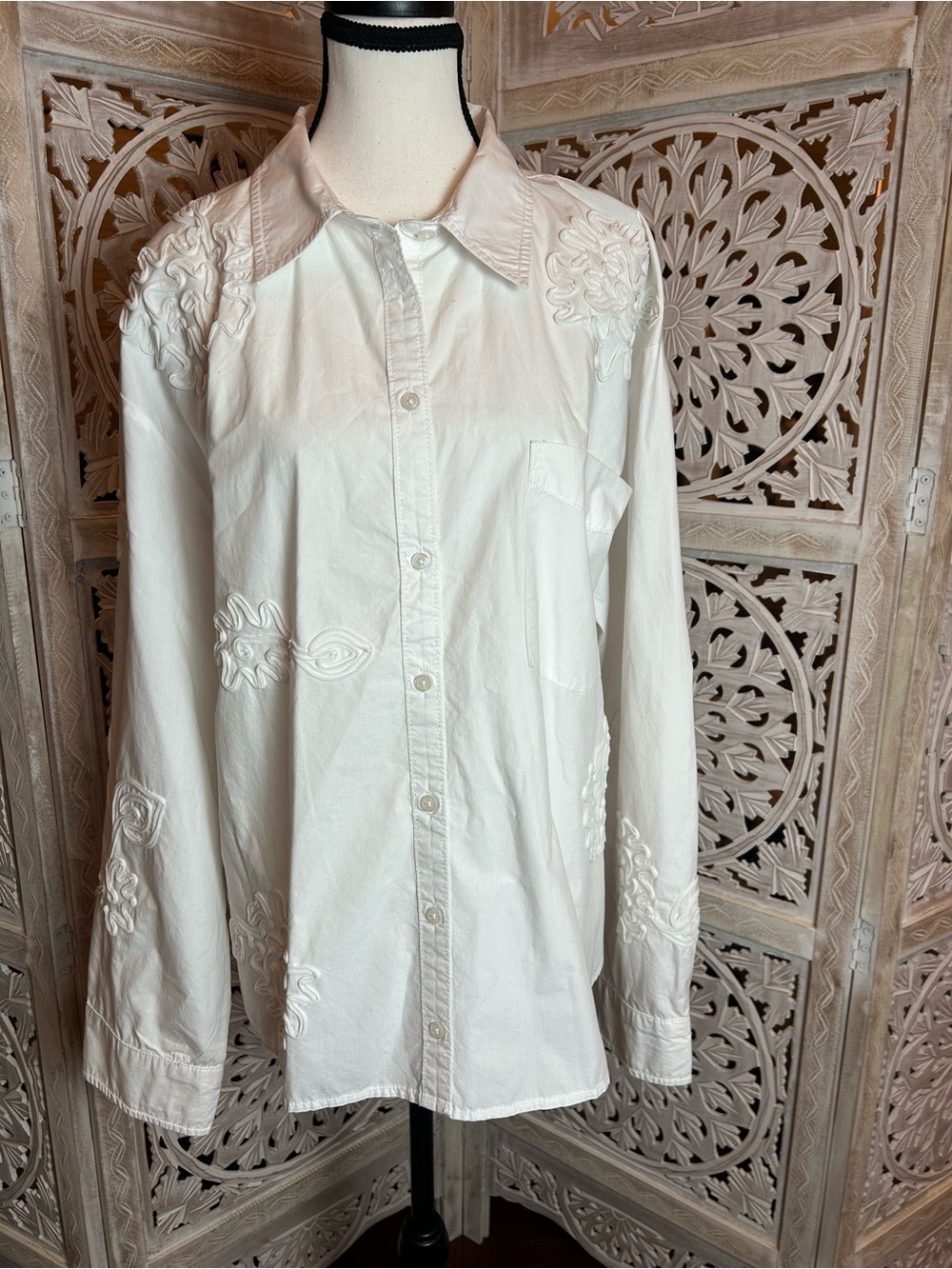 Maeve White Embroidered Button-Down Shirt
